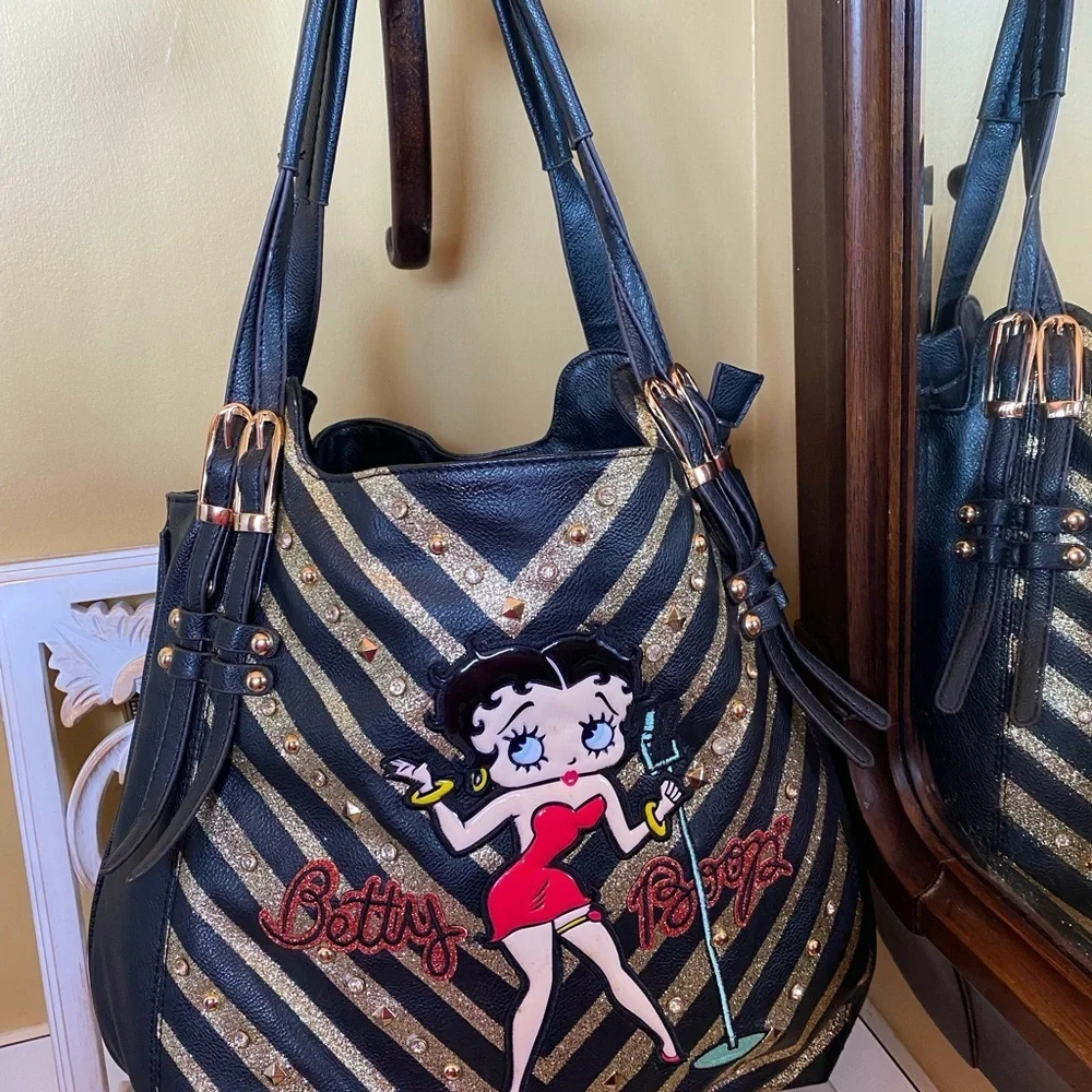 Betty Boop Black and Gold Hobo Bag